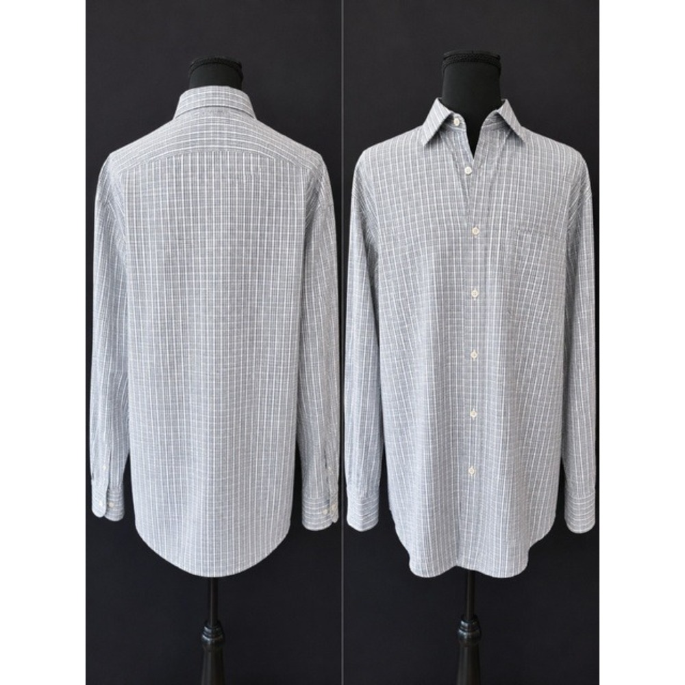 Ike Behar New York Mens Blue White Check Cotton Dress Shirt 16 32/33 Button Down
